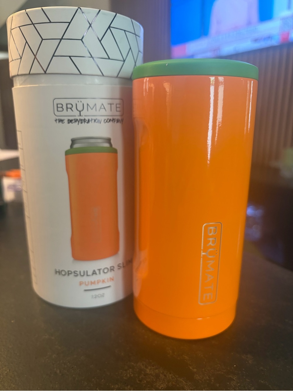Brumate Hopsulator Slim Portable Can Cooler - Pumpkin Orange with Green Trim